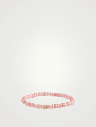 Mystic Pink Grapolite Beaded Bracelet With 14K Gold Pavé Diamond Wheel