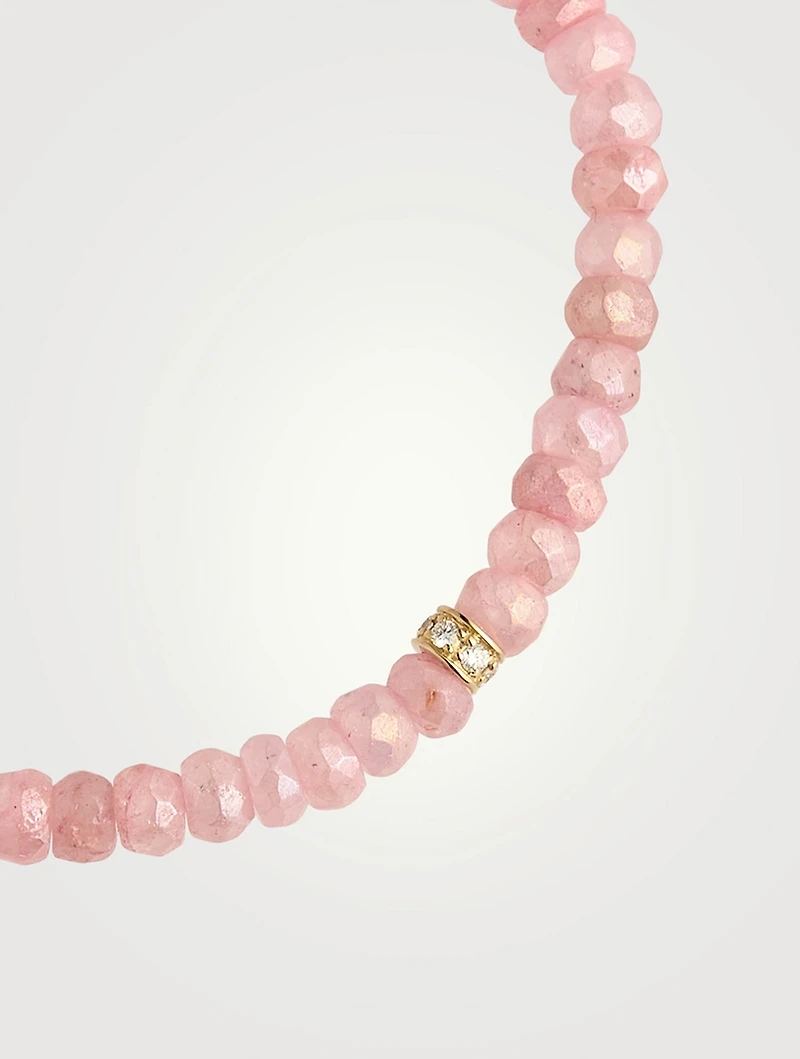 Mystic Pink Grapolite Beaded Bracelet With 14K Gold Pavé Diamond Wheel