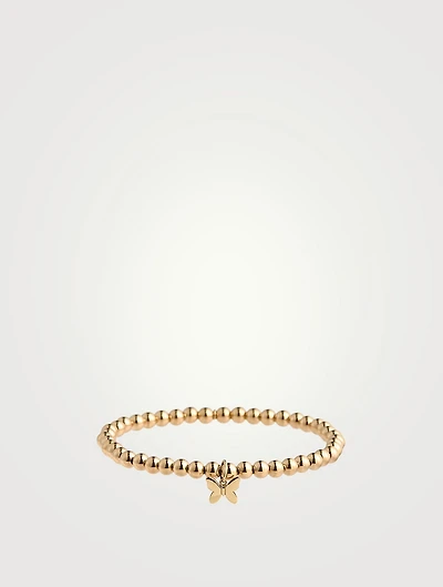 14K Gold Beaded Bracelet With Tiny 14K Gold Pure Butterfly Charm