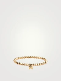 14K Gold Beaded Bracelet With Tiny 14K Gold Pure Butterfly Charm