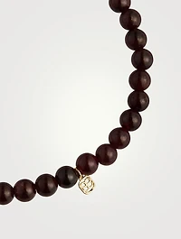 Red Garnet Beaded Bracelet With Small 14K Gold Diamond Chai Charm