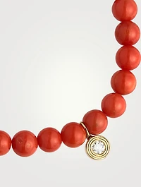 Peach Coral Beaded Bracelet With Fluted 14K Gold Diamond Charm