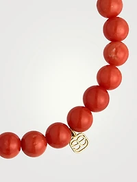 Peach Coral Beaded Bracelet With Fluted 14K Gold Diamond Charm