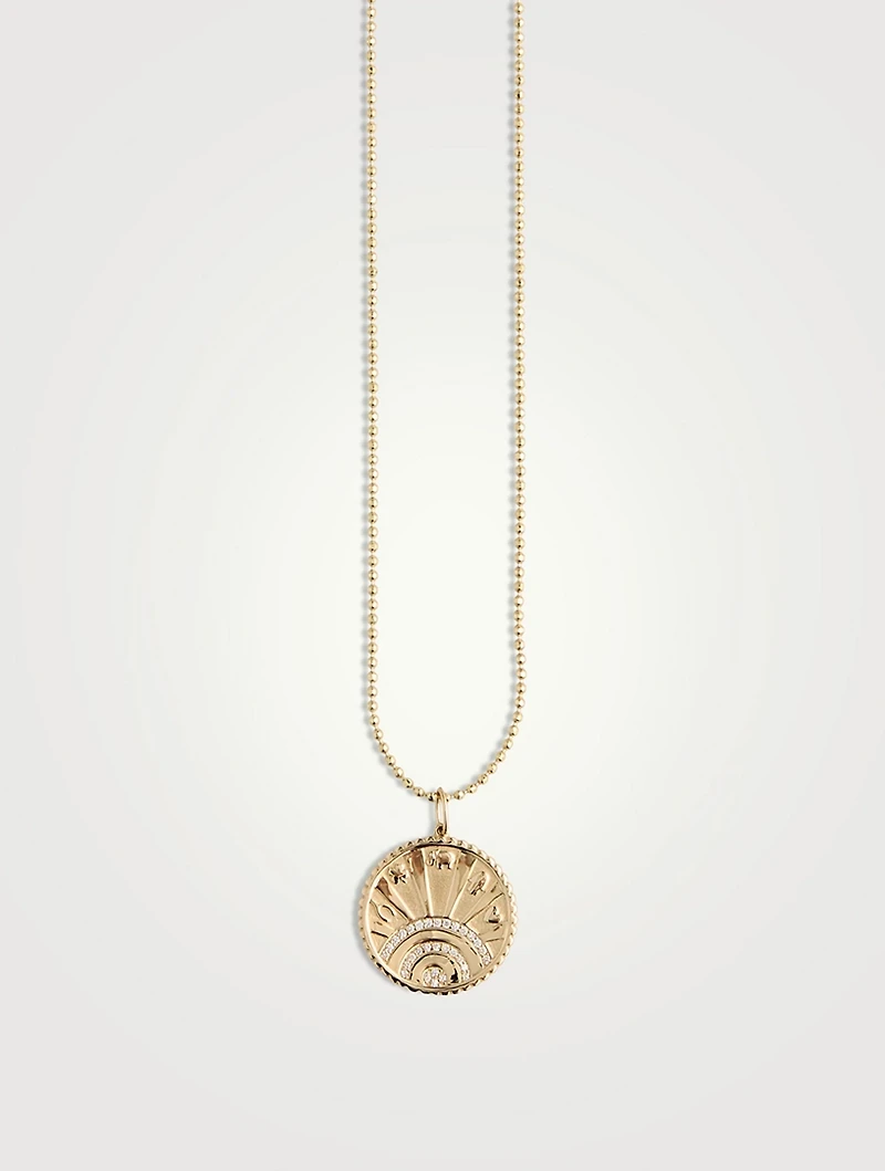 Small 14K Gold Luck Coin Pendant Necklace With Pavé Diamonds