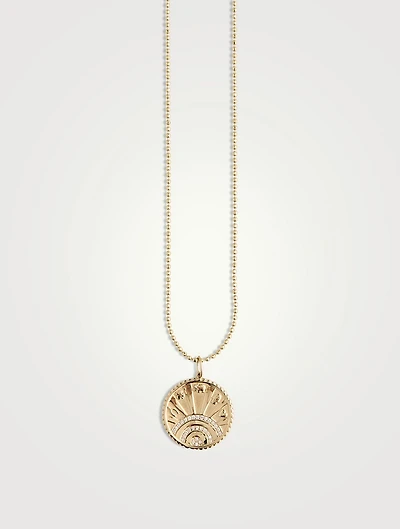 Small 14K Gold Luck Coin Pendant Necklace With Pavé Diamonds