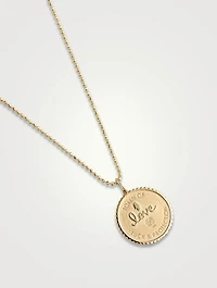 Small 14K Gold Luck Coin Pendant Necklace With Pavé Diamonds