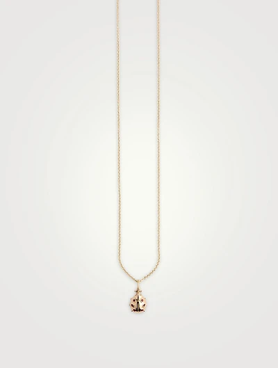 Tiny 14K Gold Ladybug Charm Necklace With Ruby And Diamonds