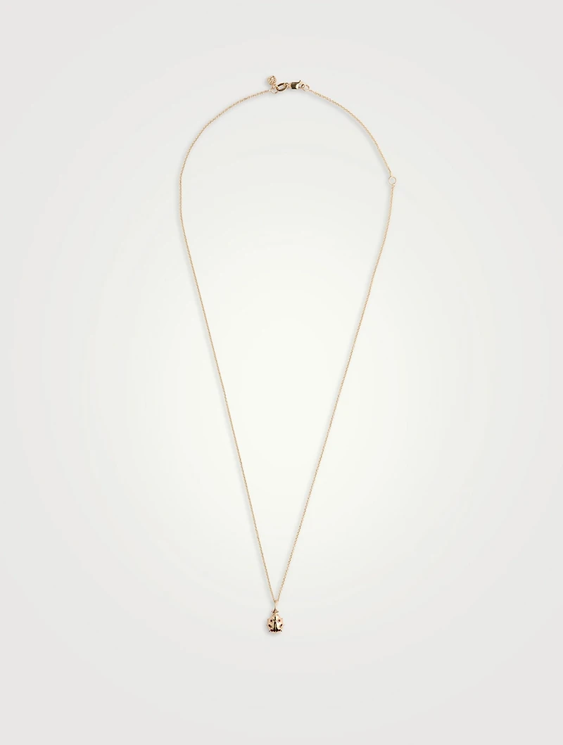 Tiny 14K Gold Ladybug Charm Necklace With Ruby And Diamonds
