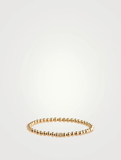 14K Gold Beaded Bracelet With 14K Gold Scallop Edge Pavé Diamond Rondelle