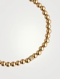 14K Gold Beaded Bracelet With 14K Gold Scallop Edge Pavé Diamond Rondelle