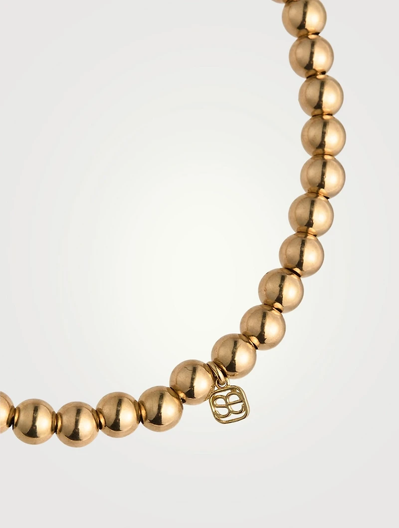 14K Gold Beaded Bracelet With 14K Gold Scallop Edge Pavé Diamond Rondelle