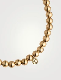 14K Gold Beaded Bracelet With 14K Gold Scallop Edge Pavé Diamond Rondelle