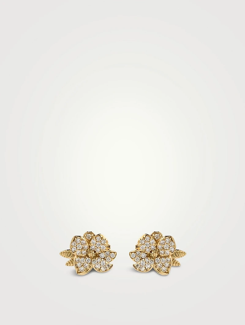 Magnolia 14K Gold Stud Earrings With Diamonds