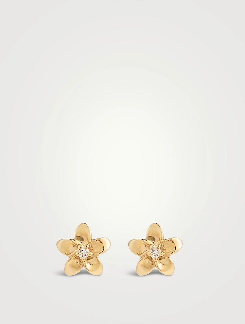 Tiny Plumeria Stud Earrings With Diamonds