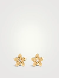 Tiny Plumeria Stud Earrings With Diamonds