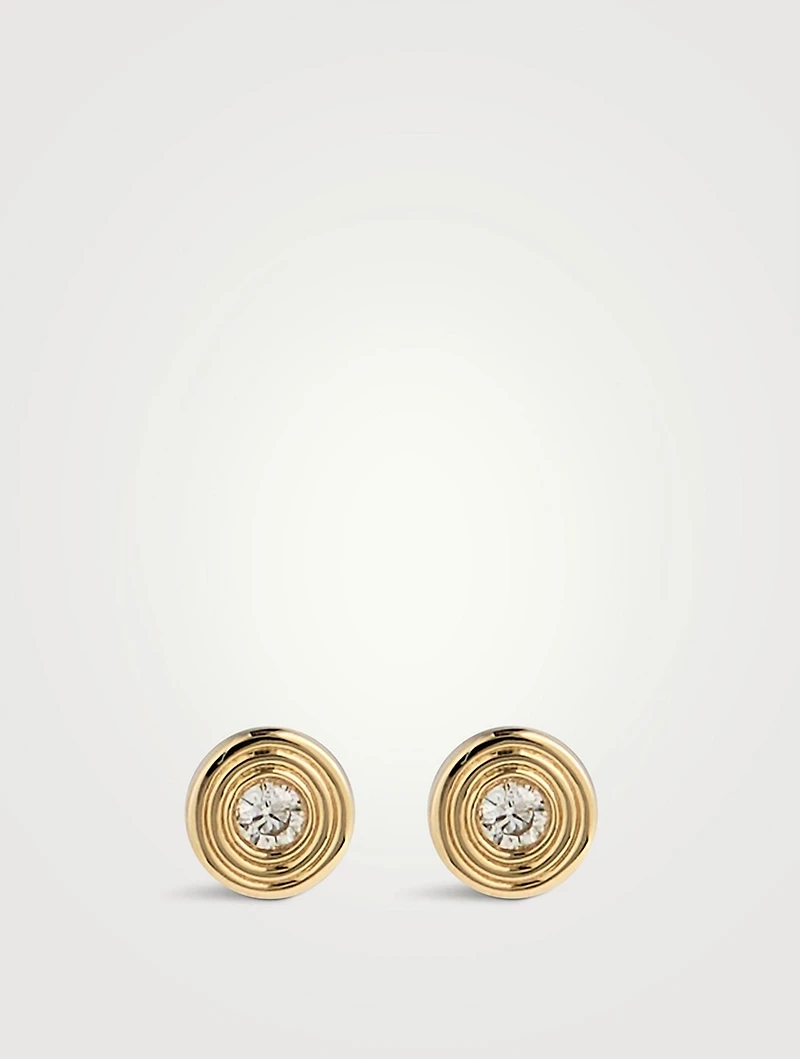Small 14K Gold Single Stone Fluted Stud Earrings
