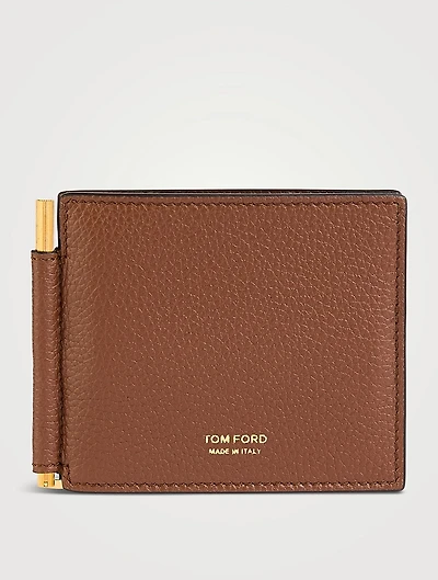 Grained Leather Money Clip Wallet