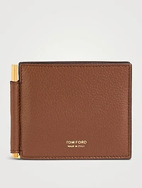 Grained Leather Money Clip Wallet
