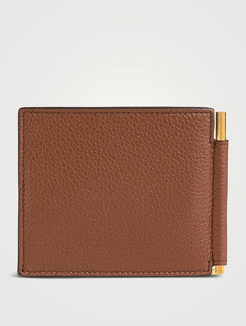 Grained Leather Money Clip Wallet