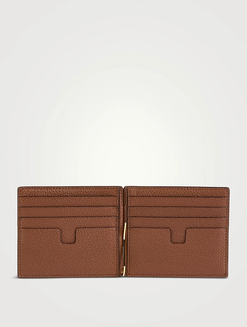 Grained Leather Money Clip Wallet