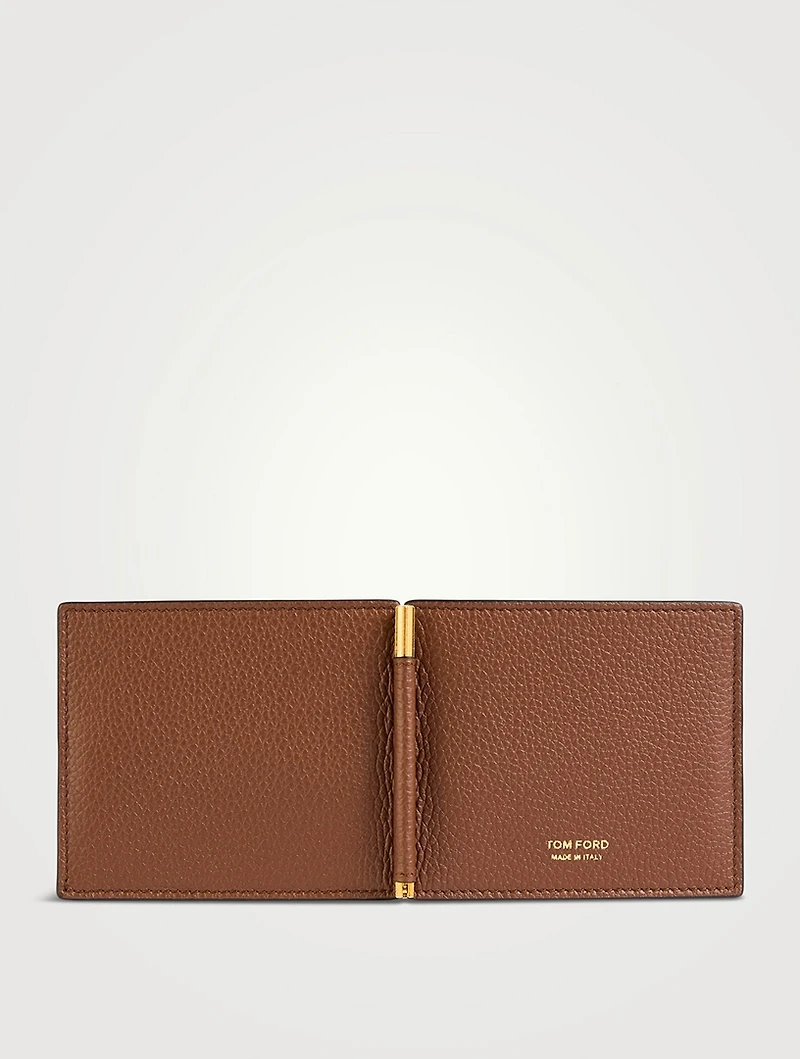 Grained Leather Money Clip Wallet