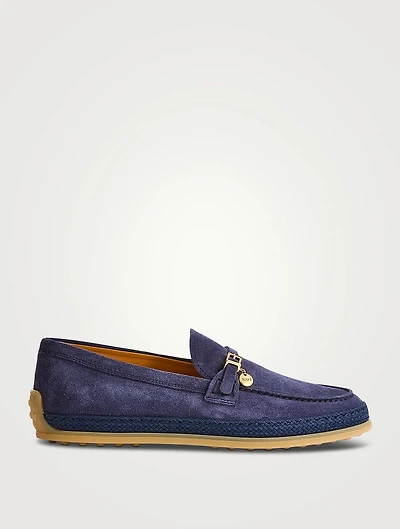 Suede And Raffia Loafers