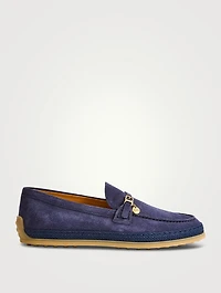 Suede And Raffia Loafers