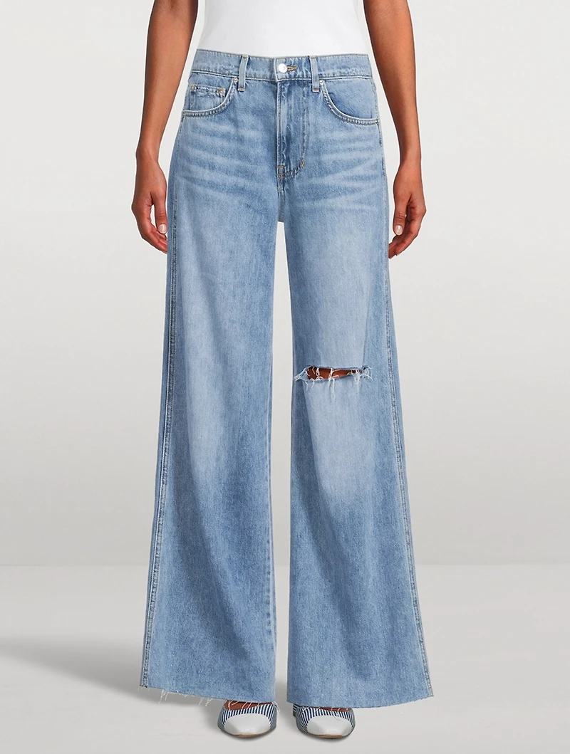 Kacey Mid-Rise Wide-Leg Raw Jeans