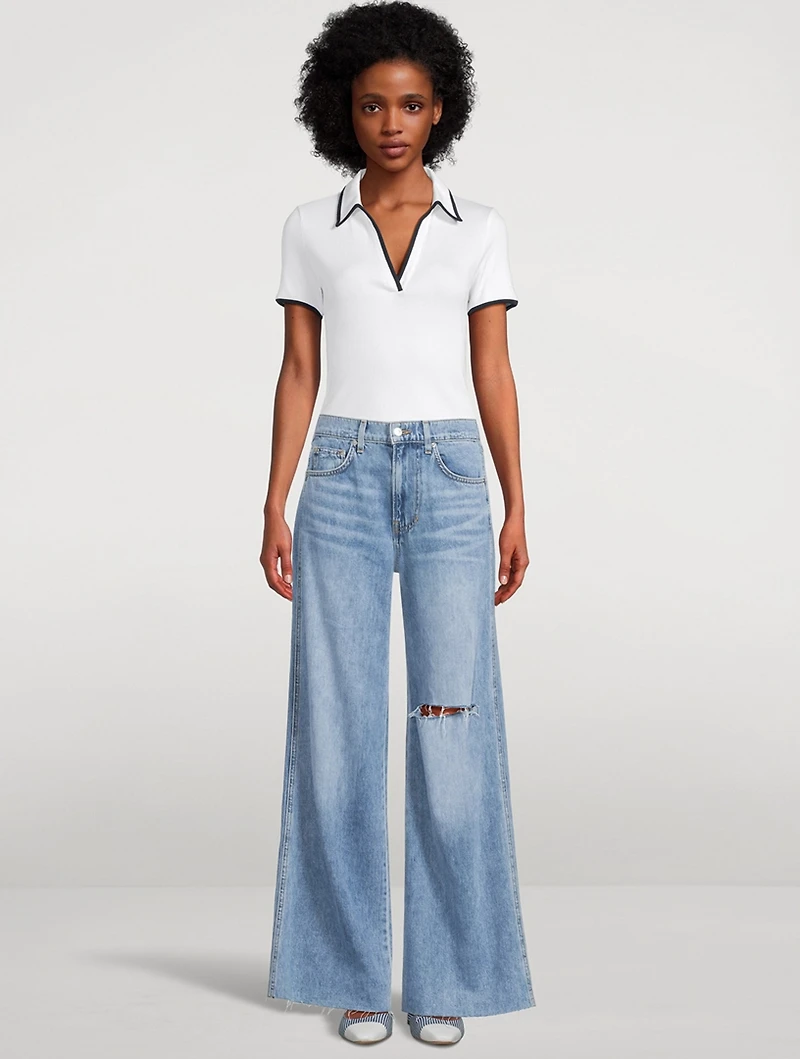 Kacey Mid-Rise Wide-Leg Raw Jeans