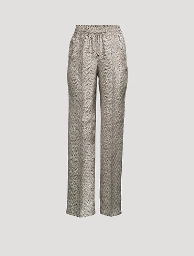Herringbone Silk Drawstring Trousers