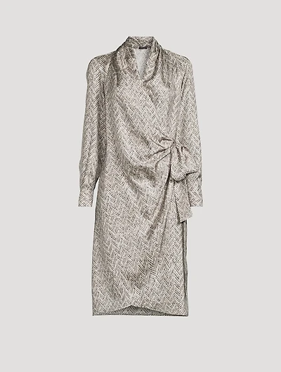 Herringbone Silk Wrap Dress