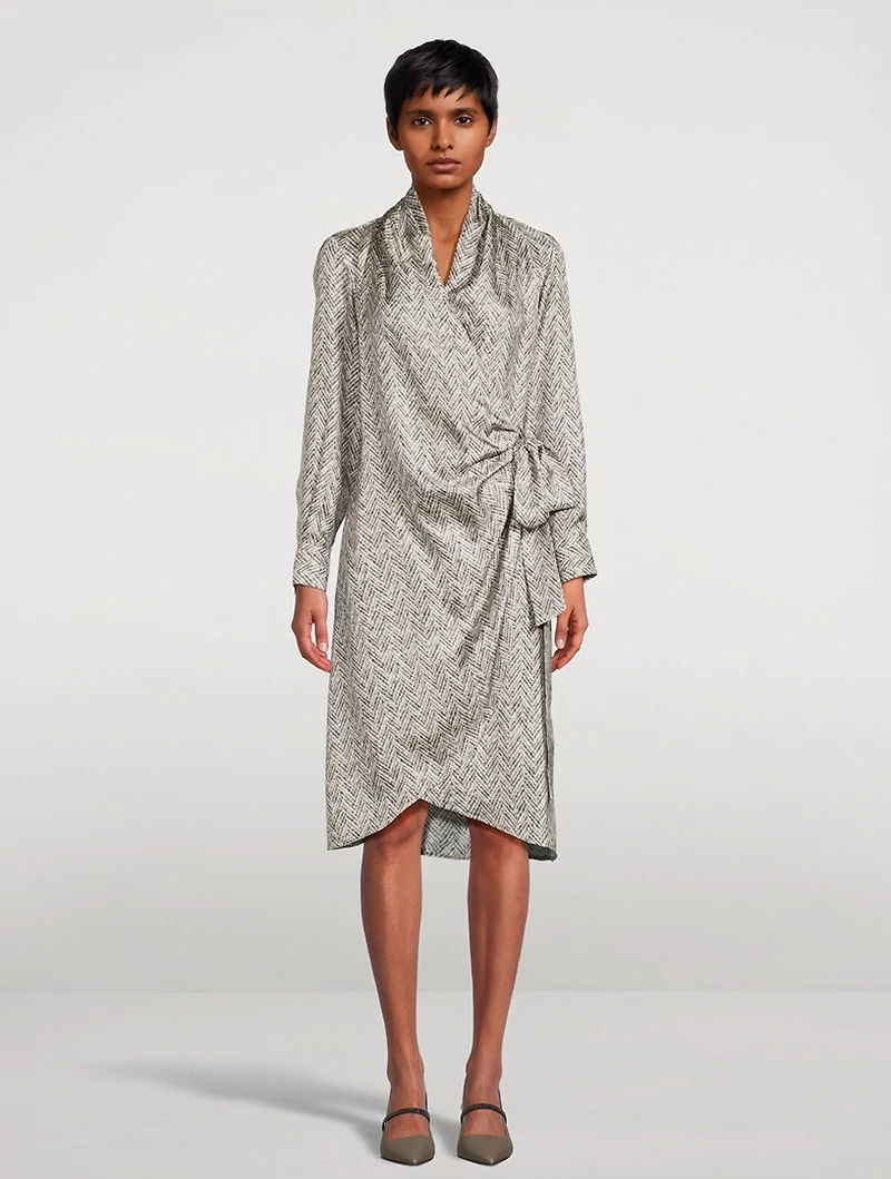 Herringbone Silk Wrap Dress