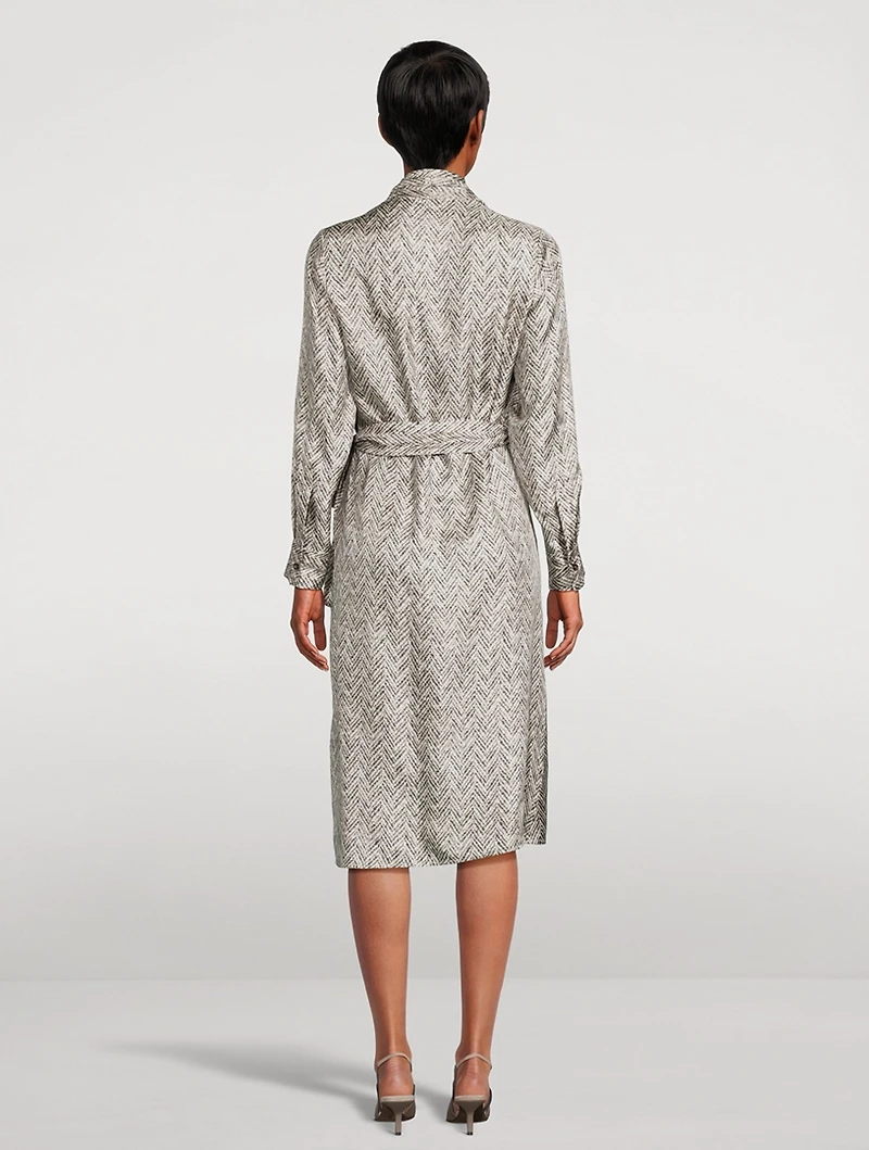 Herringbone Silk Wrap Dress
