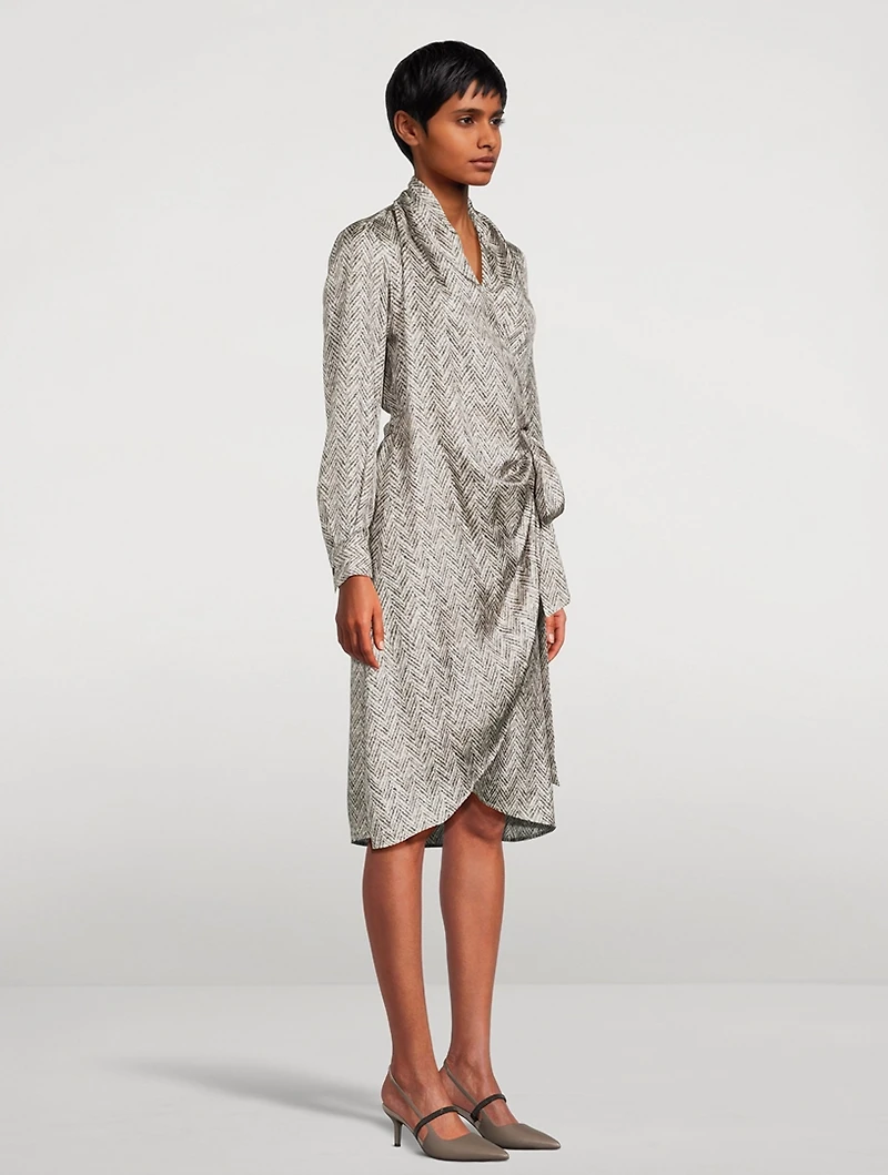 Herringbone Silk Wrap Dress
