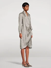Herringbone Silk Wrap Dress