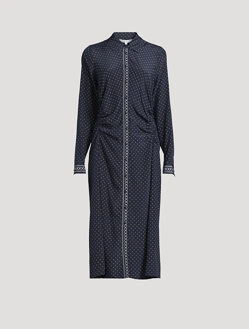Lex Ruched Shirt Dress Polka Dot Print