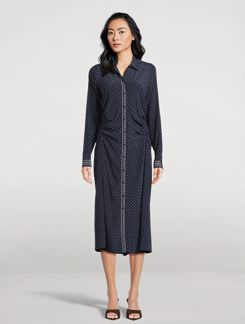 Lex Ruched Shirt Dress Polka Dot Print
