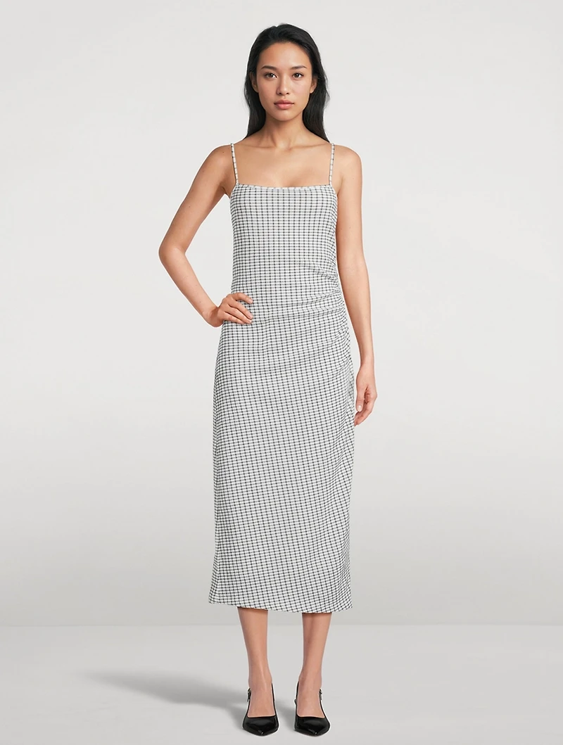 Smocked Slip Dress Check Print