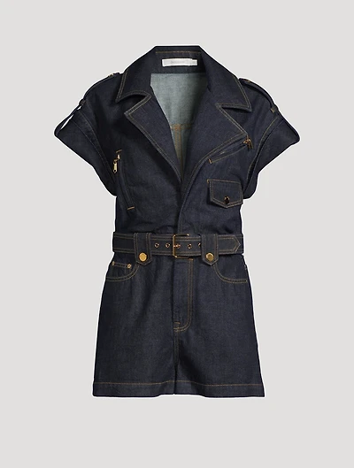 Crush Belted Denim Jumpsuit