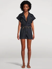 Crush Belted Denim Jumpsuit