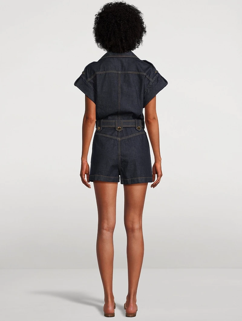 Crush Belted Denim Jumpsuit