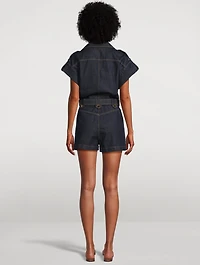 Crush Belted Denim Jumpsuit