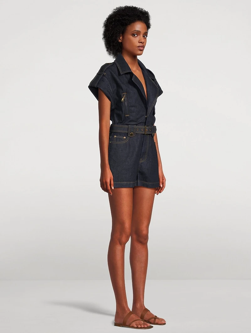 Crush Belted Denim Jumpsuit