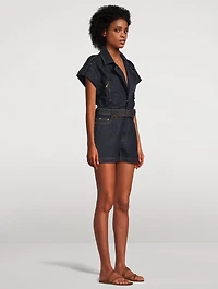 Crush Belted Denim Jumpsuit