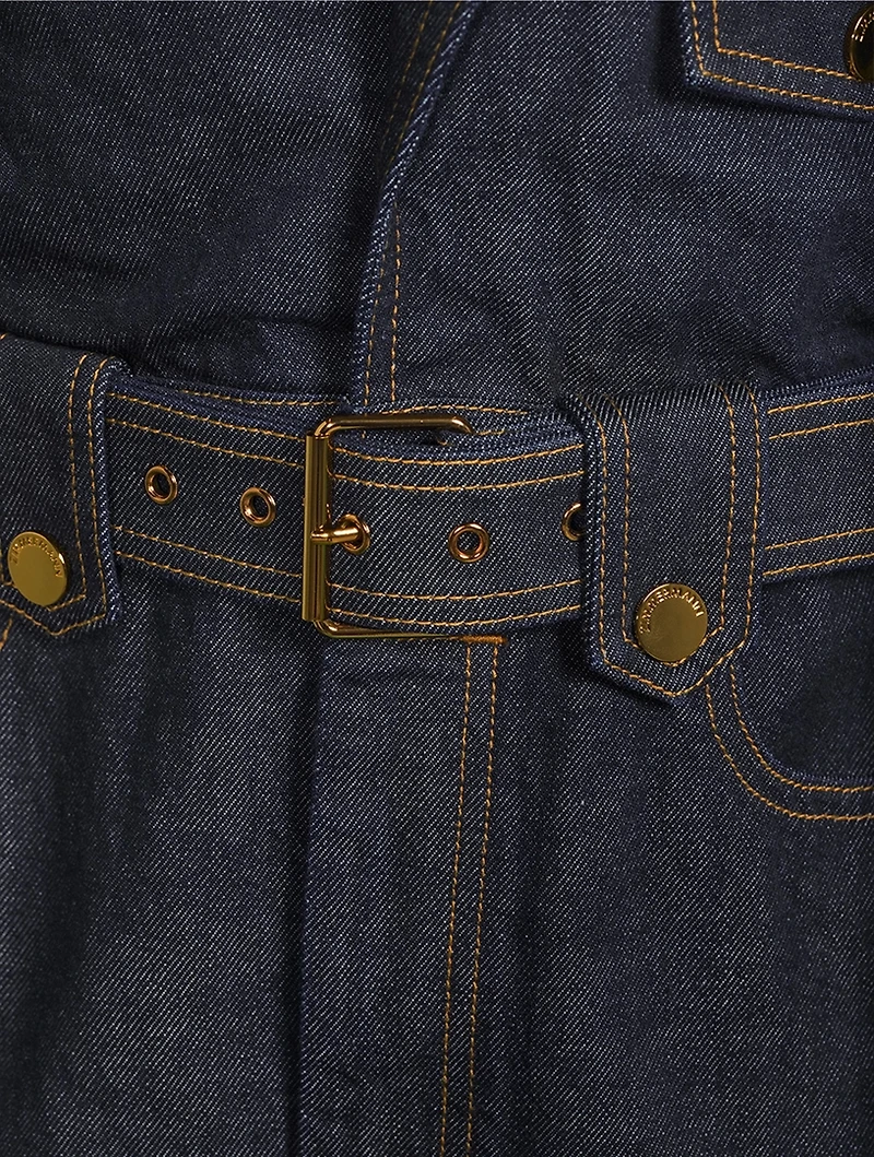 Crush Belted Denim Jumpsuit