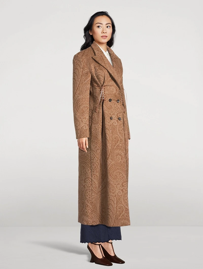 Paisley Jacquard Double-Breasted Coat