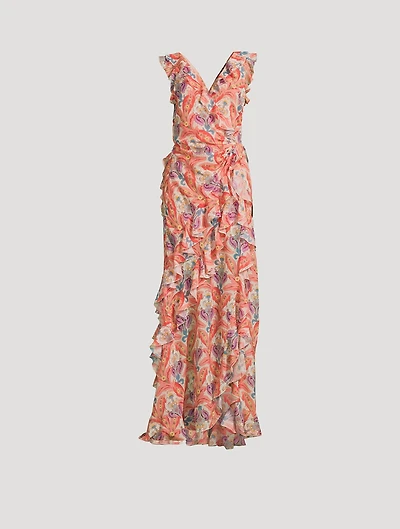 Ruffled Gown Paisley Print