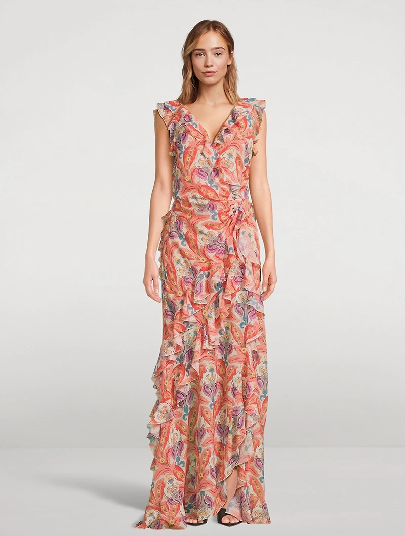 Ruffled Gown Paisley Print