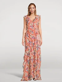 Ruffled Gown Paisley Print