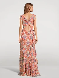Ruffled Gown Paisley Print